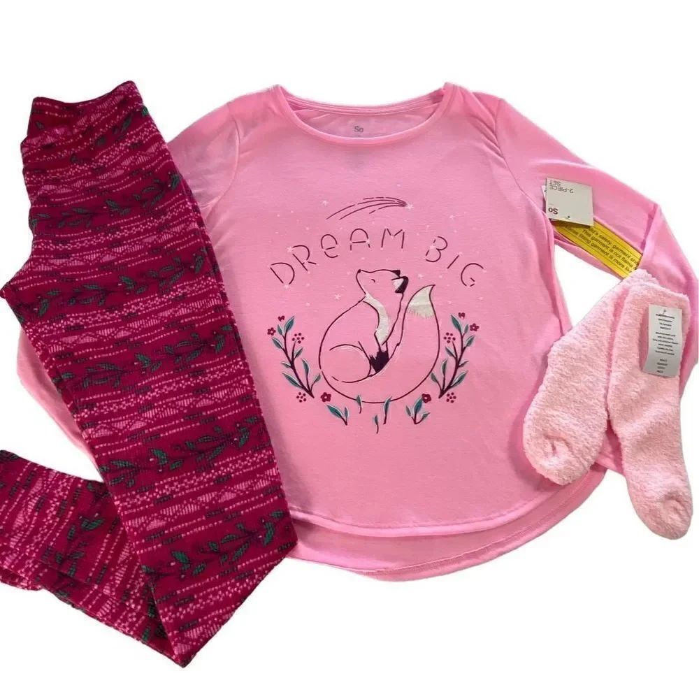 SO Girls SIZE 16 PINK FOX 3-Piece Tunic &
Thermal Leggings Pajama Set with Sock